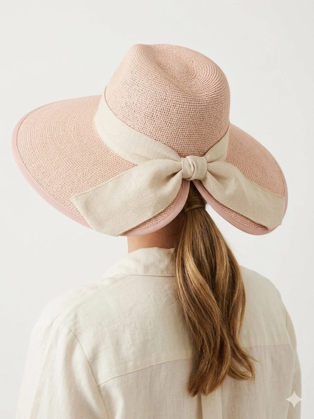 LC Lauren Conrad Blush Pink Wide Brim Sun Hat Bow Ponytail Opening NWT